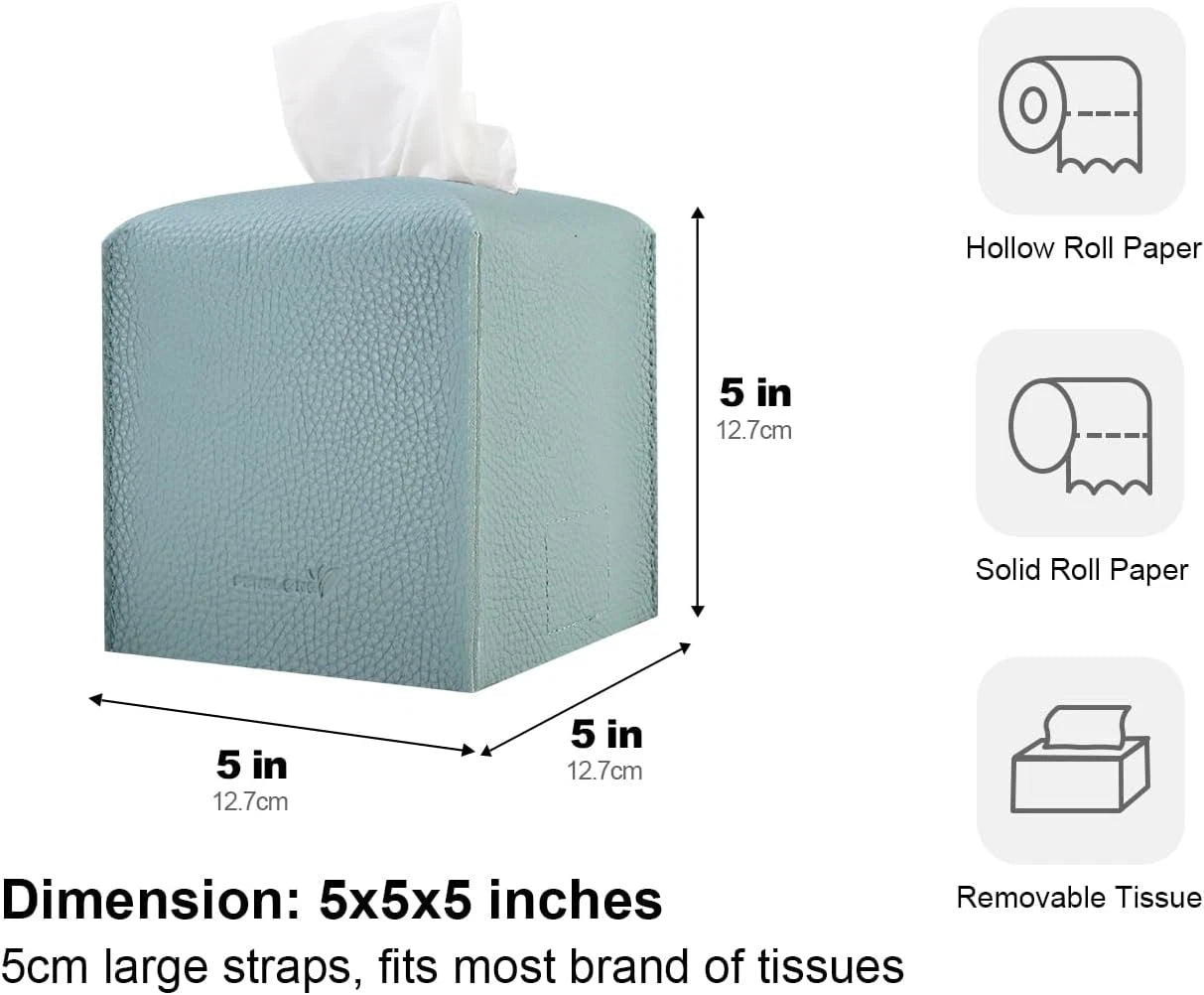 Tissue Box Cover 5X5X5'' PU Leather Tissue Holder Square 1Pack Light Blue | eBay