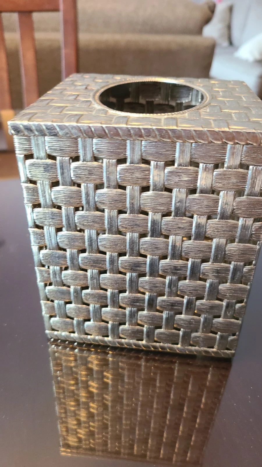 Brass tissue box in weaved pattern with strawberry leaf. Vintage | eBay