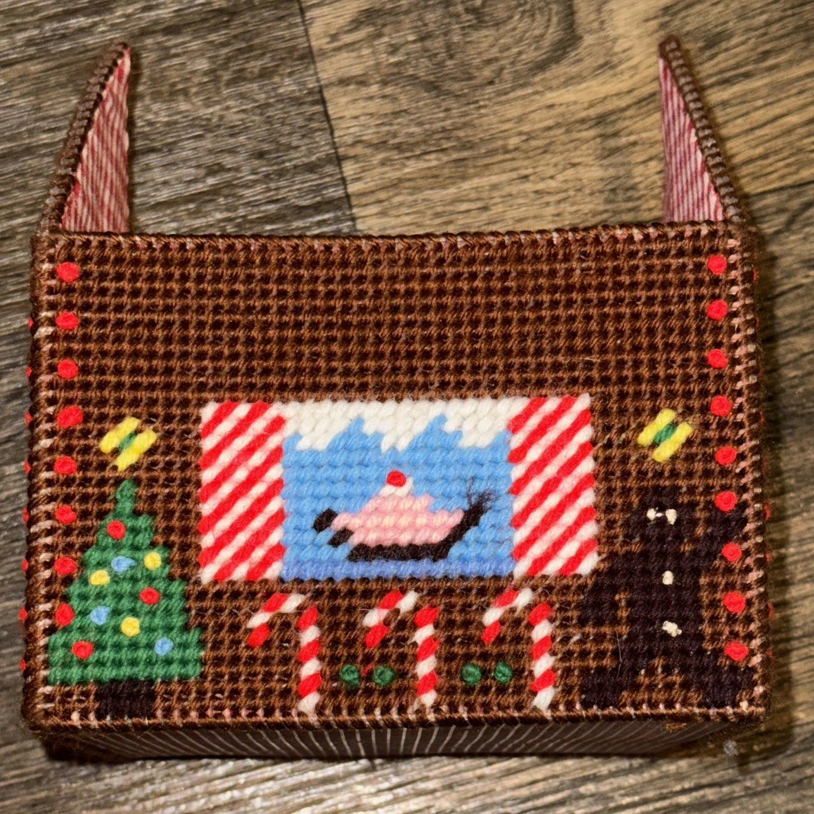 Handmade Plastic Canvas Needlepoint Christmas Tissue Box Holder Gingham Holiday | eBay
