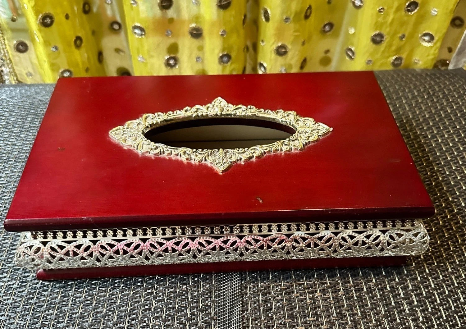 Vintage-Inspired Wooden Tissue Box With Ornate Silver Detailing & Oval Opening | eBay