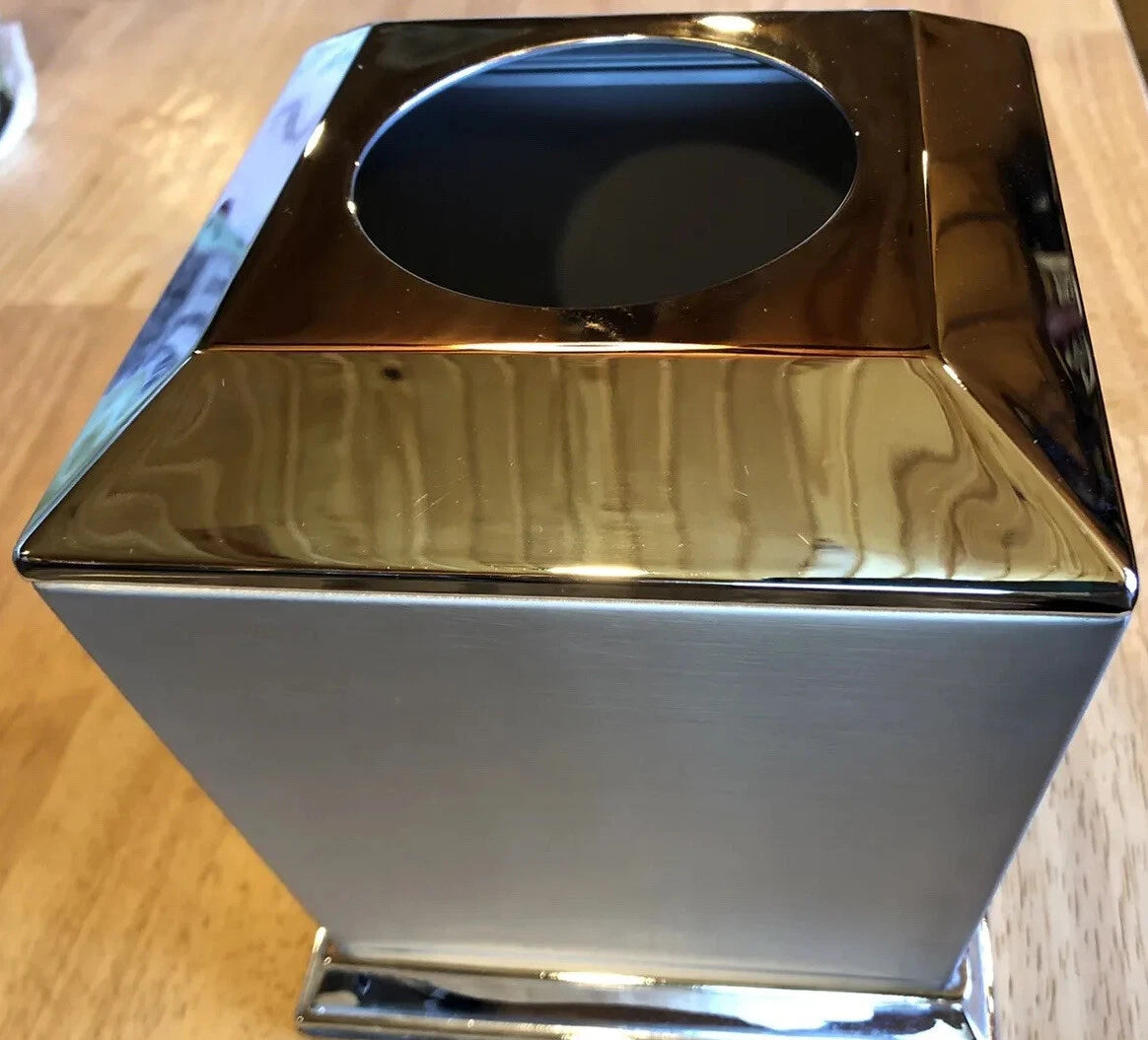 Silver Metal 6x6 Square Tissue Box Cover Matte Sides Shiny Top Trim Rubber Base | eBay