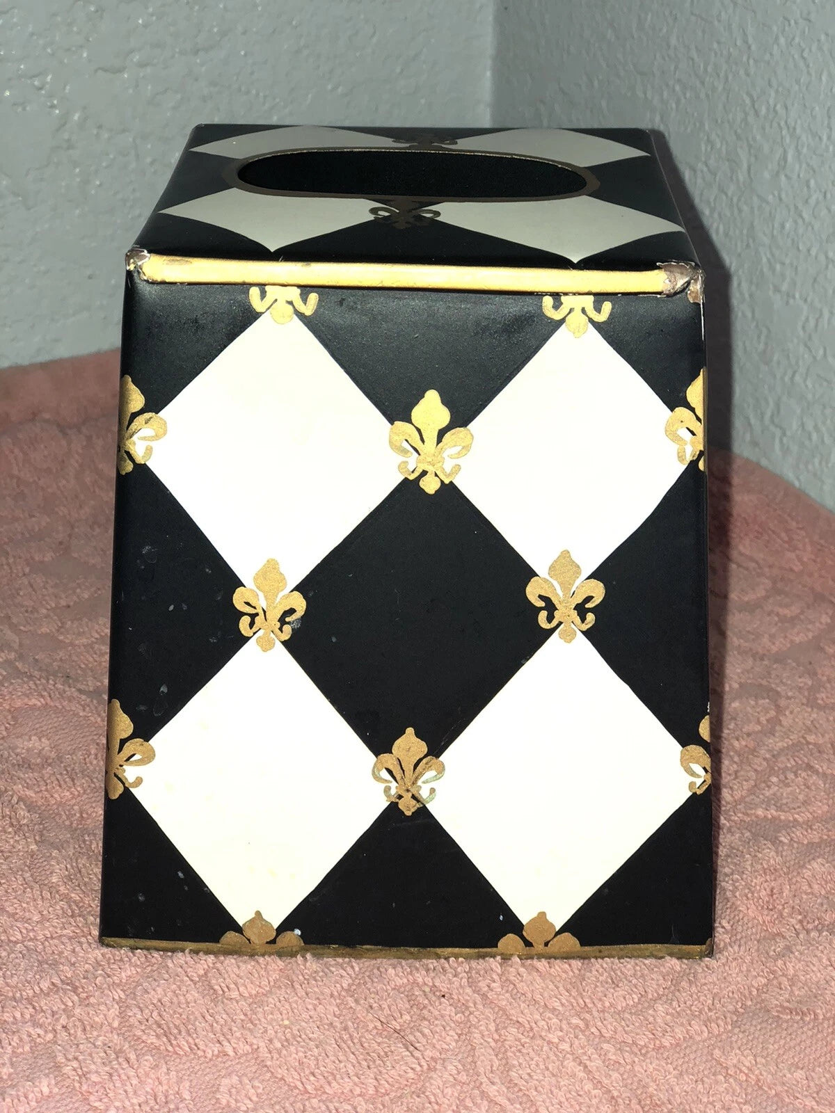 Vintage Mid Century Metal Painted Harlequin Fleur De Lis Tissue Box Holder | eBay