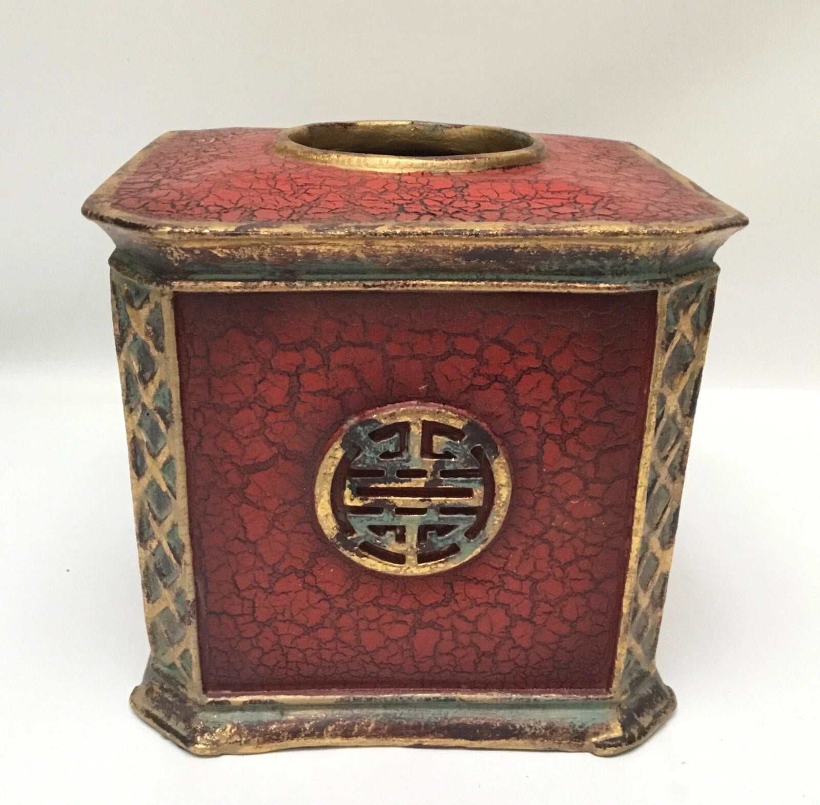Chinese Character Red Gold Crackle Cinnabar Tissue Box Cover | eBay