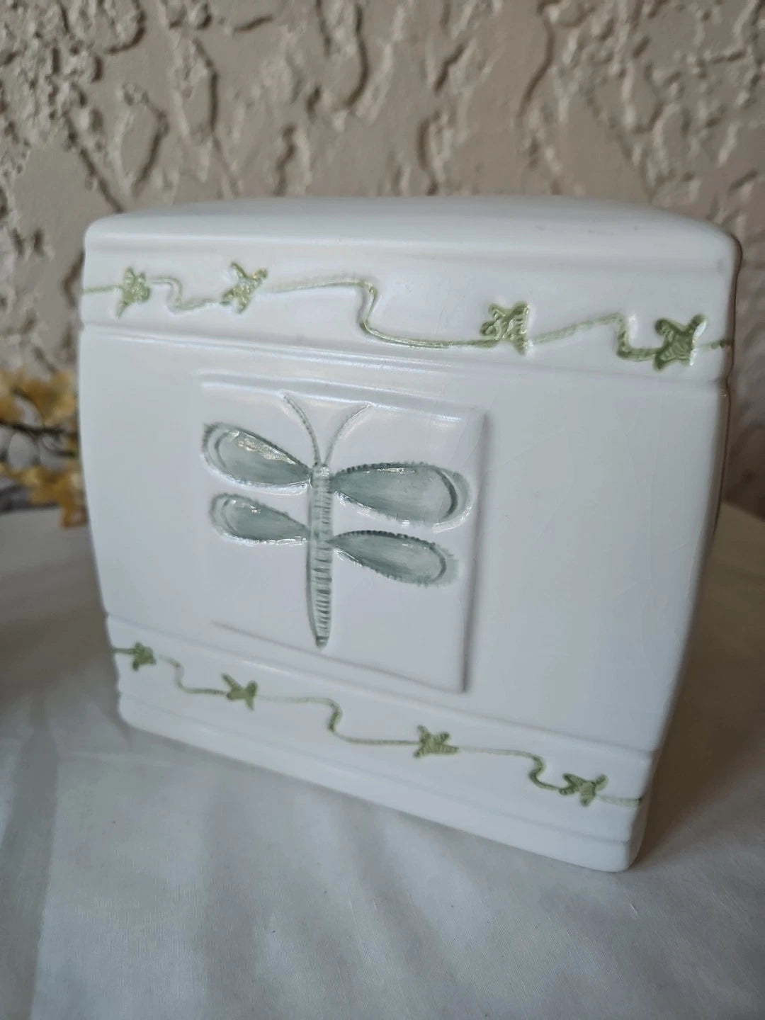 Dragonfly Square Ceramic Tissue Box Cover White Green Purple | eBay