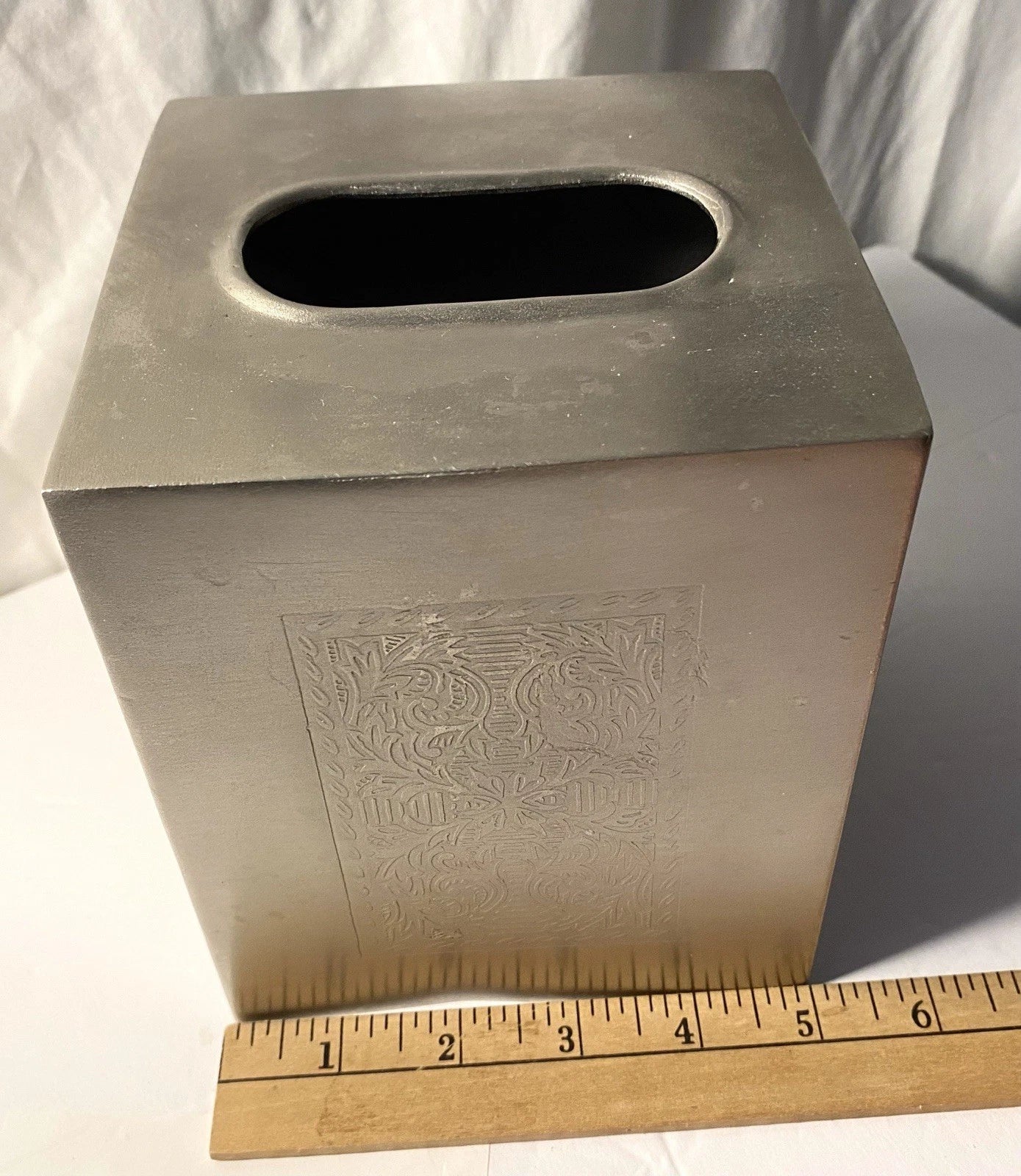 Silver Metal Tissue Box Cover With Design On 2 Sides | eBay