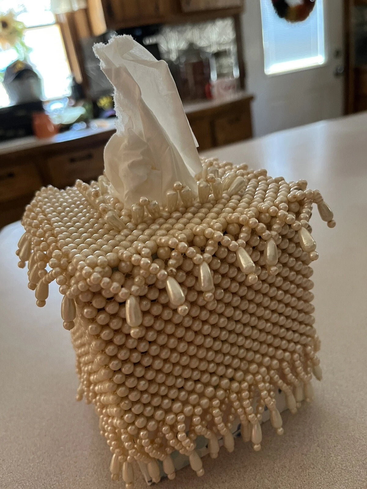Tissue Box Cover Glam Decor Square Kleenex Holder with Beaded Pearls | eBay