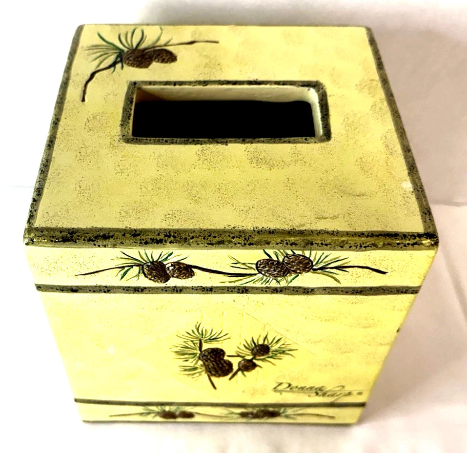 Designer Donna Sharp Rustic Yellow Pinecone Tissue Box Cover Resin | eBay