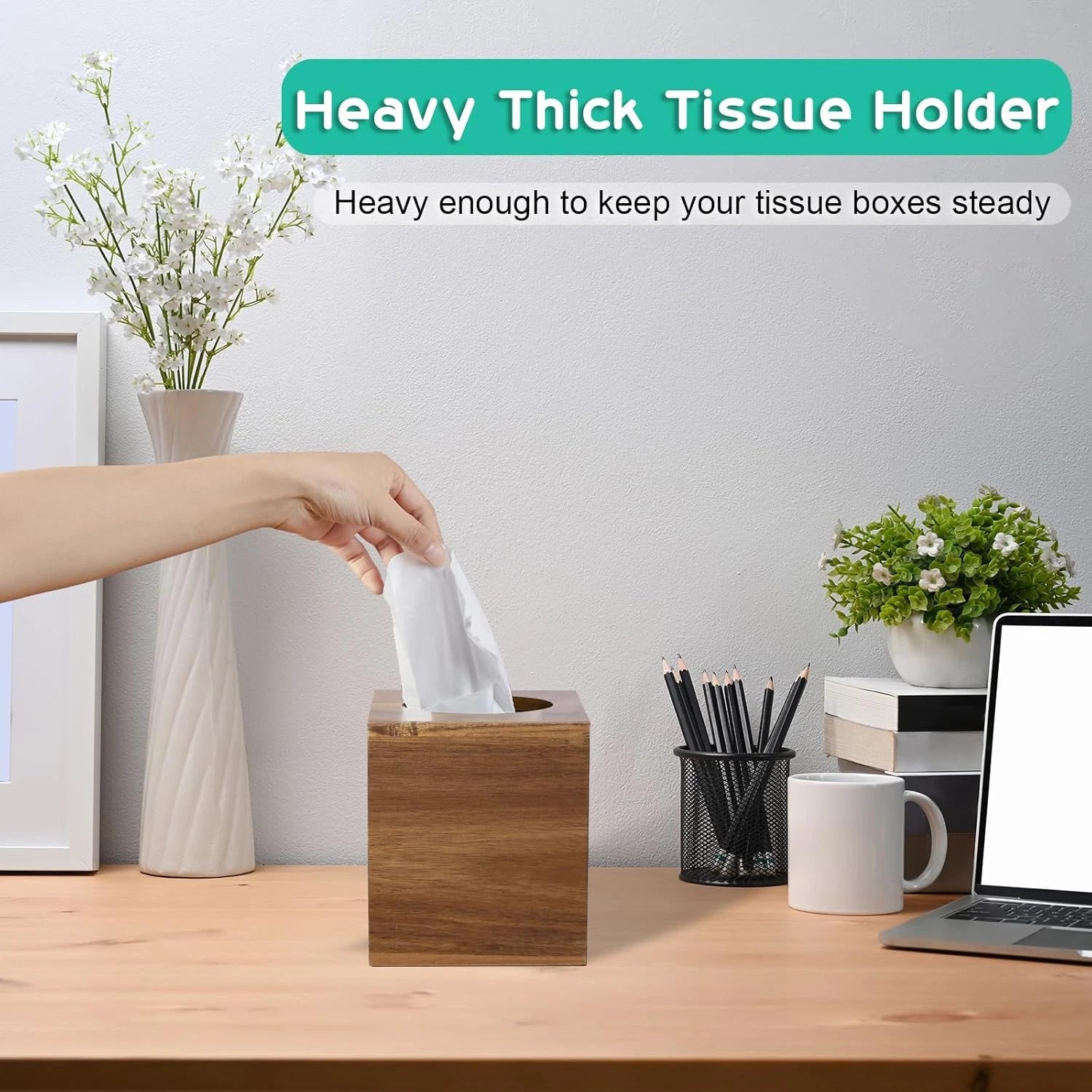 Tissue Box Cover Square - Acacia Wood Tissue Box Holder for Tabletop Night Stand | eBay