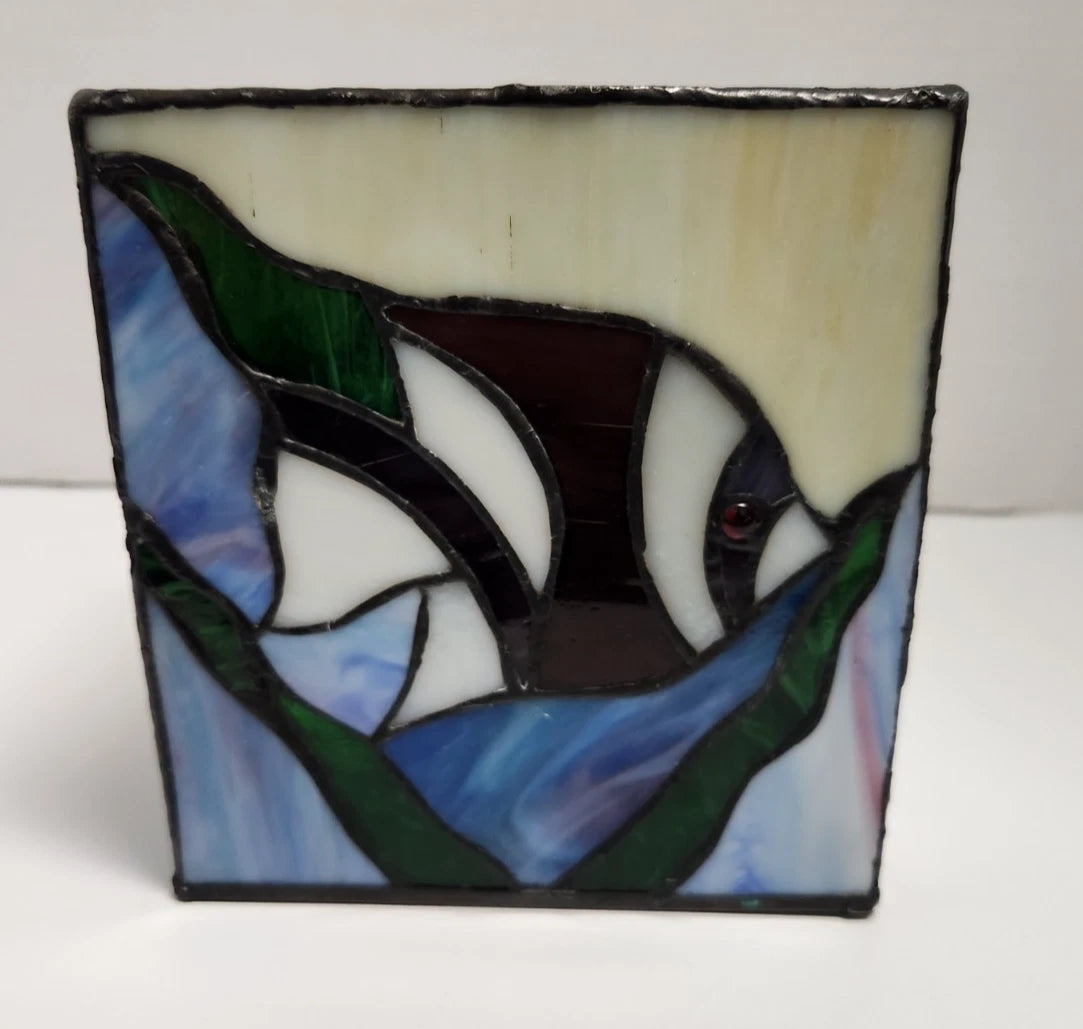 Acrylic Faux Stained Glass Tropical Fish Seashell Beach House Condo Tissue Box | eBay