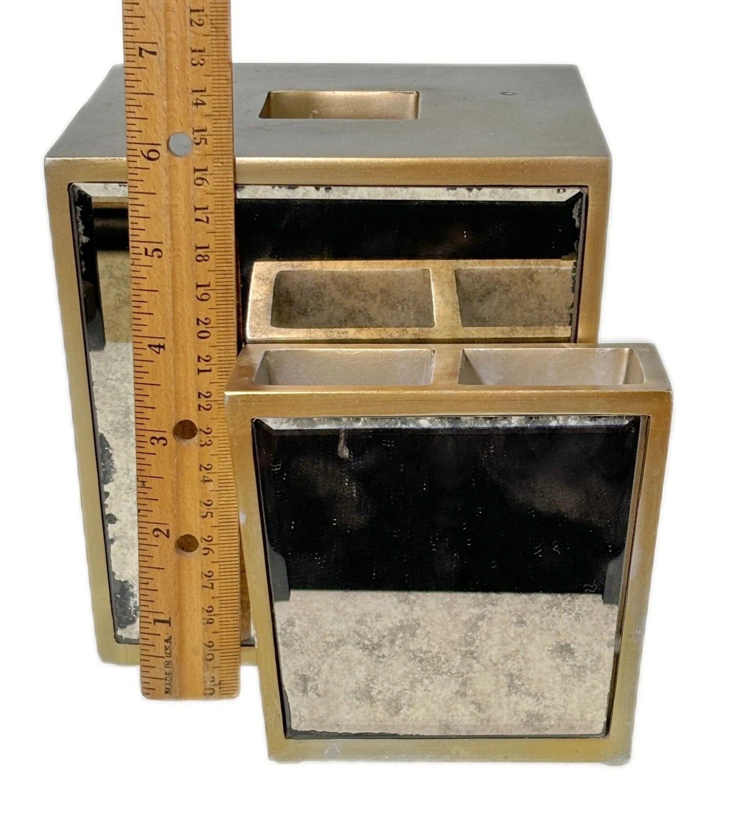 Mirrored Tissue Box Cover & Tooth Brush Holder Venetian Dillards Southern Living | eBay