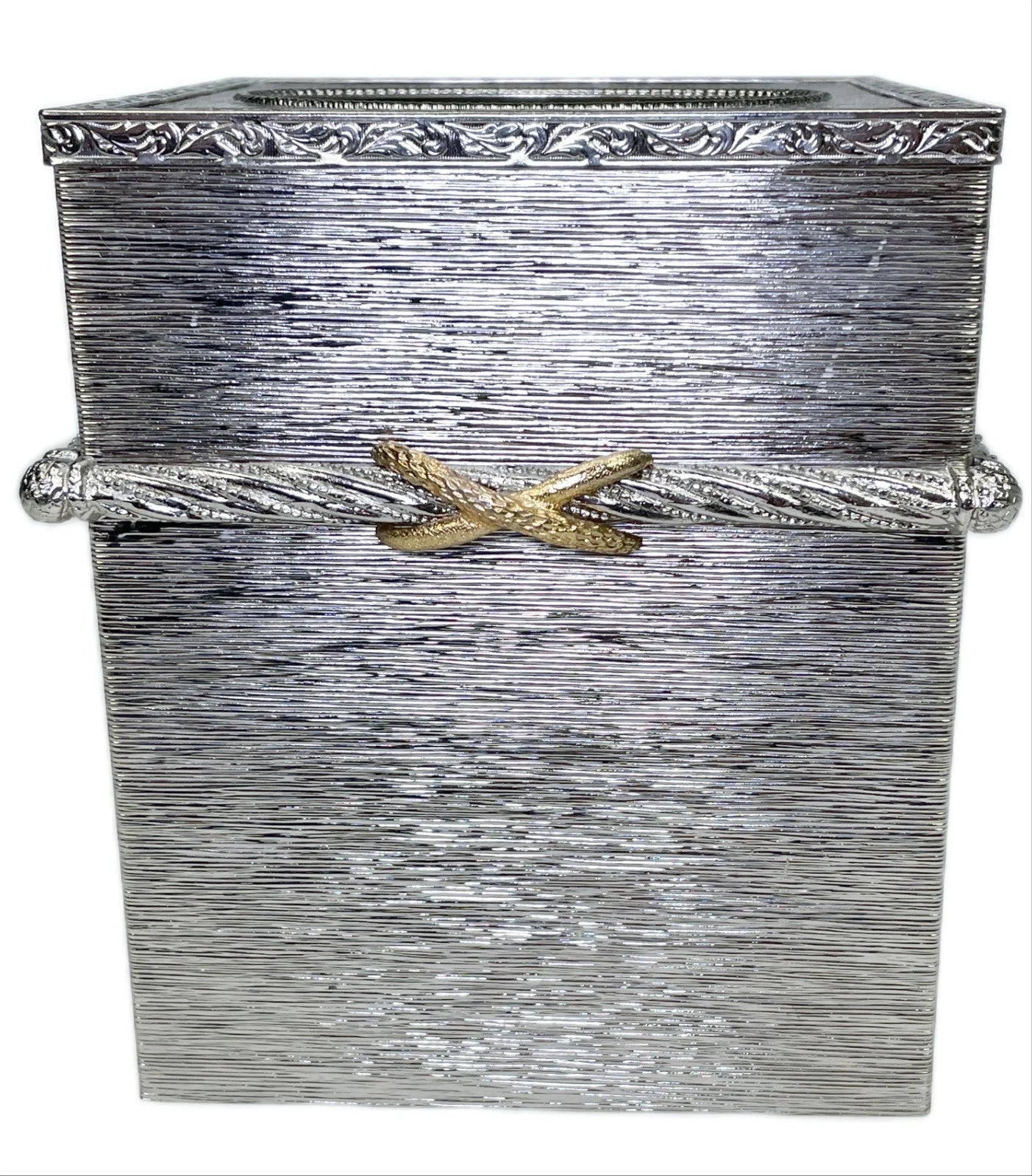 Metal Tissue Box Holder Two Tone Silver Gold Square Vtg USA | eBay
