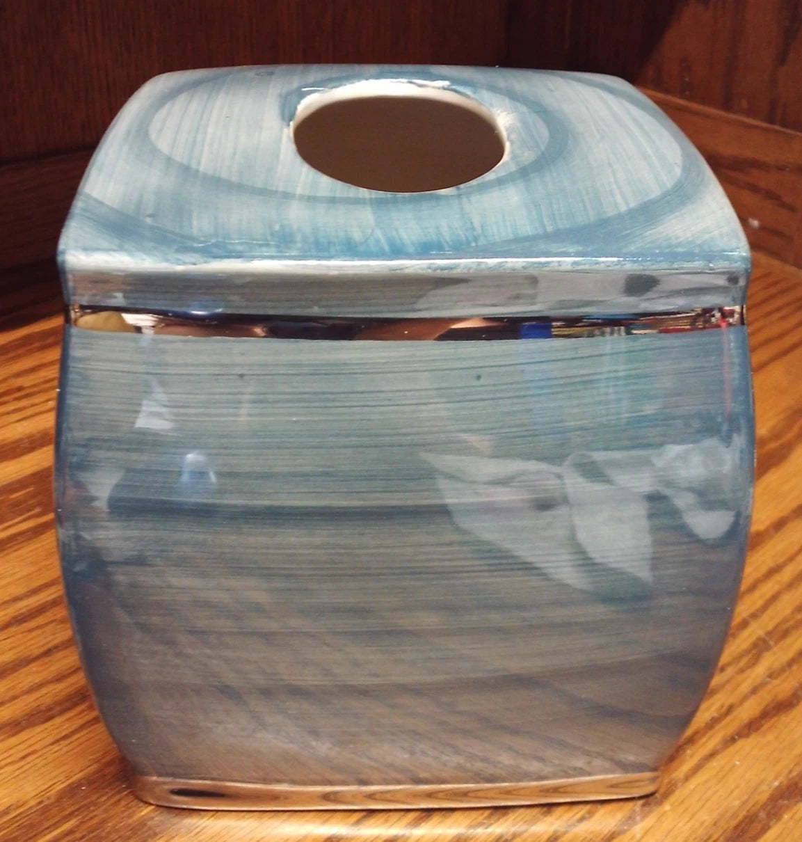 NICOLE MILLER Tissue Box Holder Cover Beach Blue-Silver Trim-Hand-Painted K31 | eBay