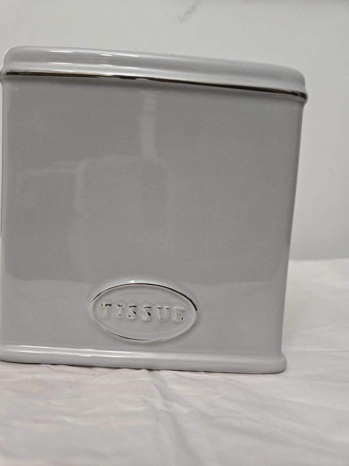 Porcelain Gray And Silver Tissue Holder | eBay