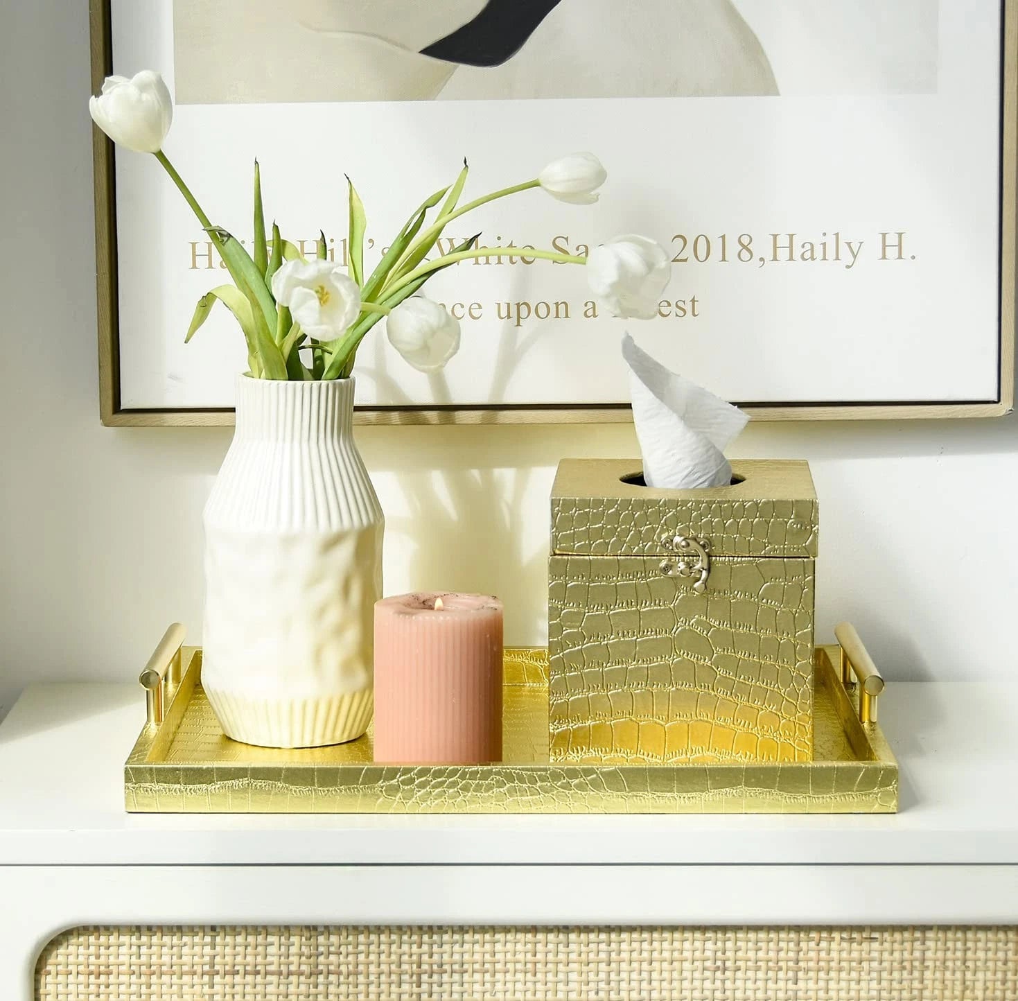 Modern Elegant Gold Tissue Box Cover Square, Gold Crocodile Leather Tissue Bo... | eBay