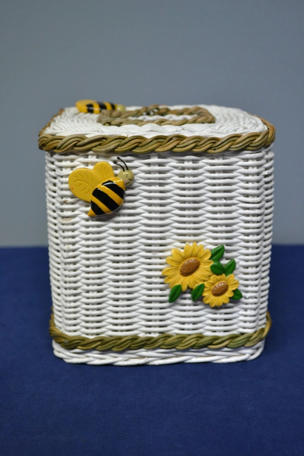 Vintage White Wicker Tissue Box Cover Bees | eBay