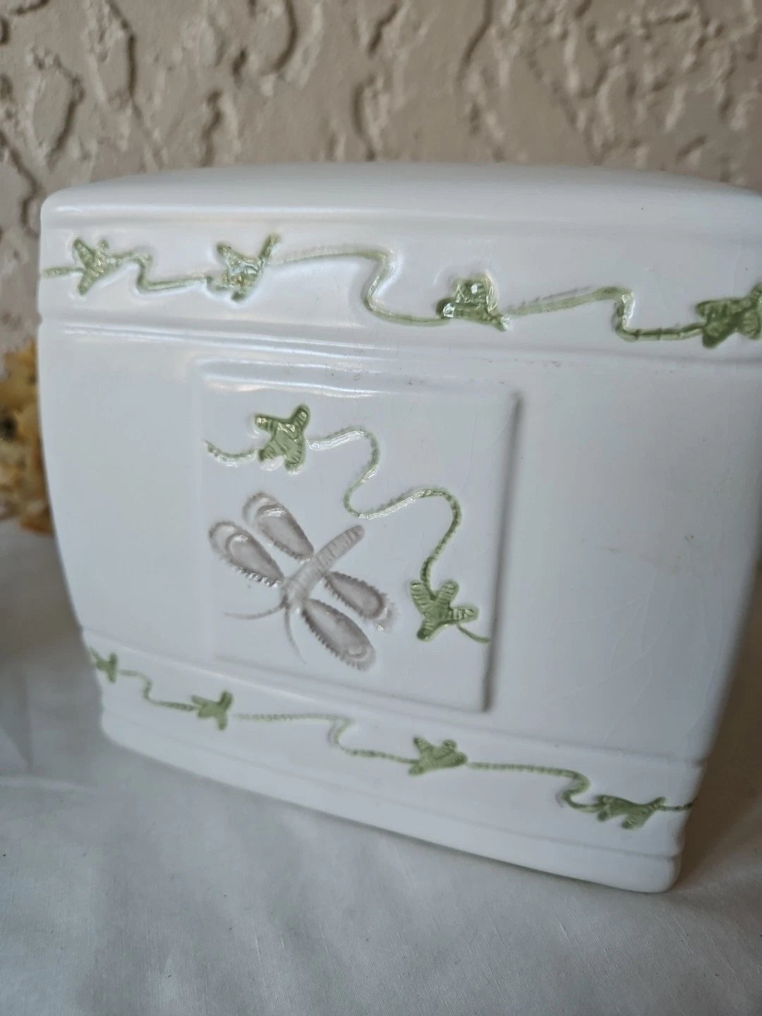 Dragonfly Square Ceramic Tissue Box Cover White Green Purple | eBay
