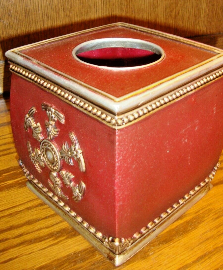 Tissue Box Cover Holder Ceramic Square Burgundy+ Resin Gold & Silver Accents S12 | eBay