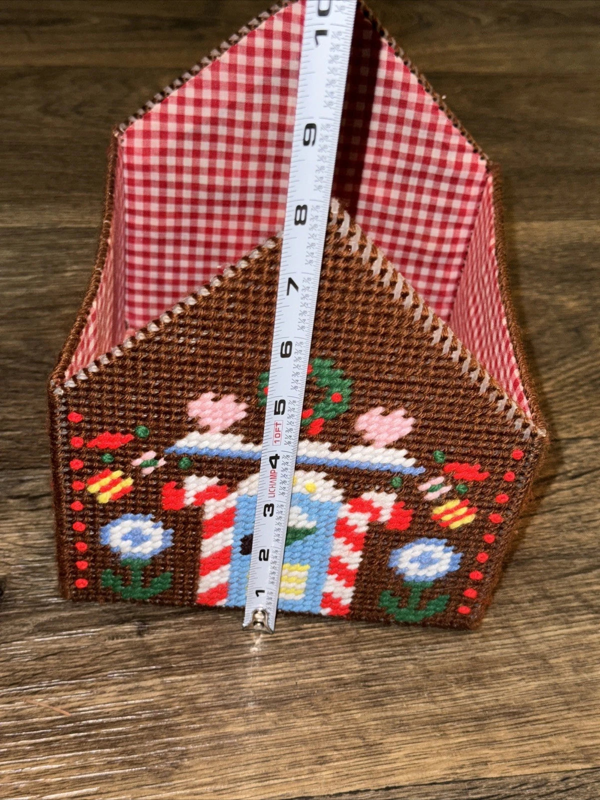 Handmade Plastic Canvas Needlepoint Christmas Tissue Box Holder Gingham Holiday | eBay