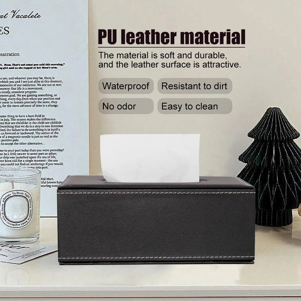 NEW Tissue Box Cover Case Holder For 3.1" Tall Tissue Boxes (Black) PU Leather | eBay