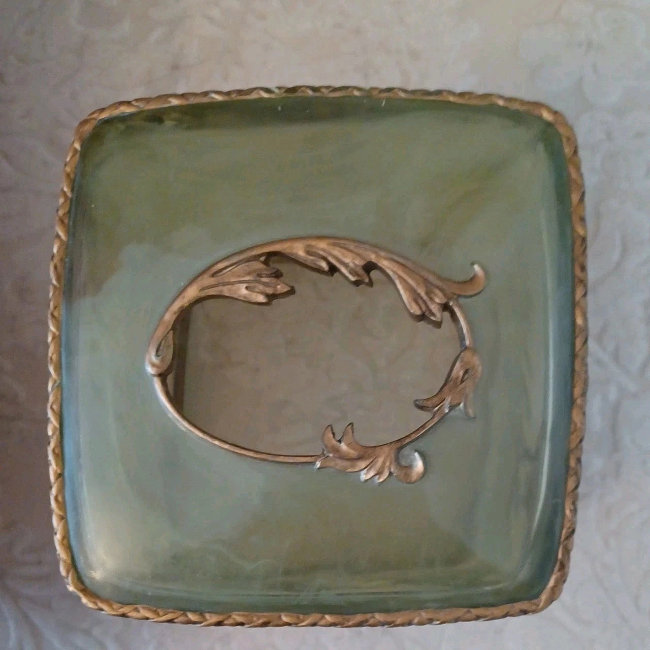 Allegro Faux Marble with Brass toned Embellishments Tissue Box Cover; green tint | eBay