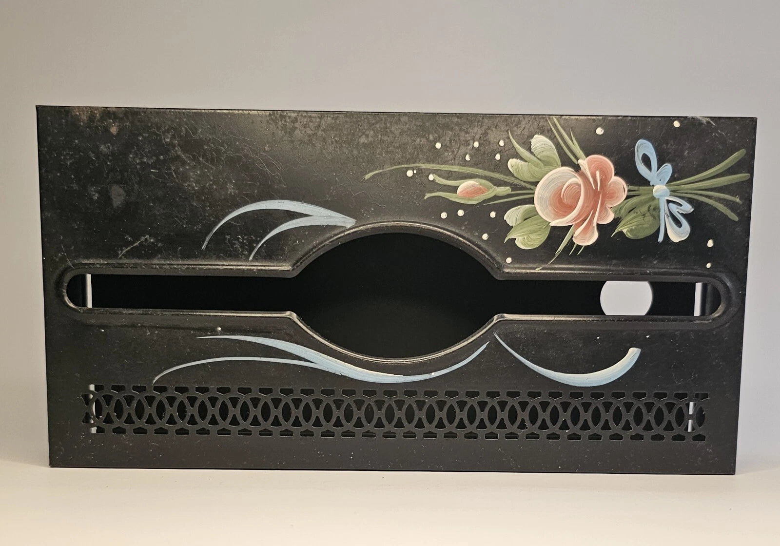 Vintage Black Toleware Metal Tissue Box Holder Shabby Chic Rectangular Hanging | eBay