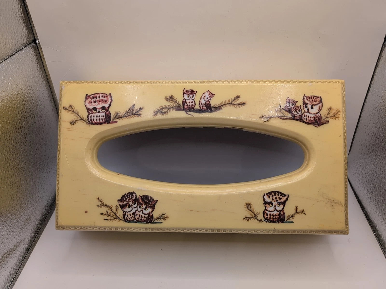 Vintage MCM Tissue Box Cover Yellow With Owl Design Wood & Plastic 11x6" | eBay