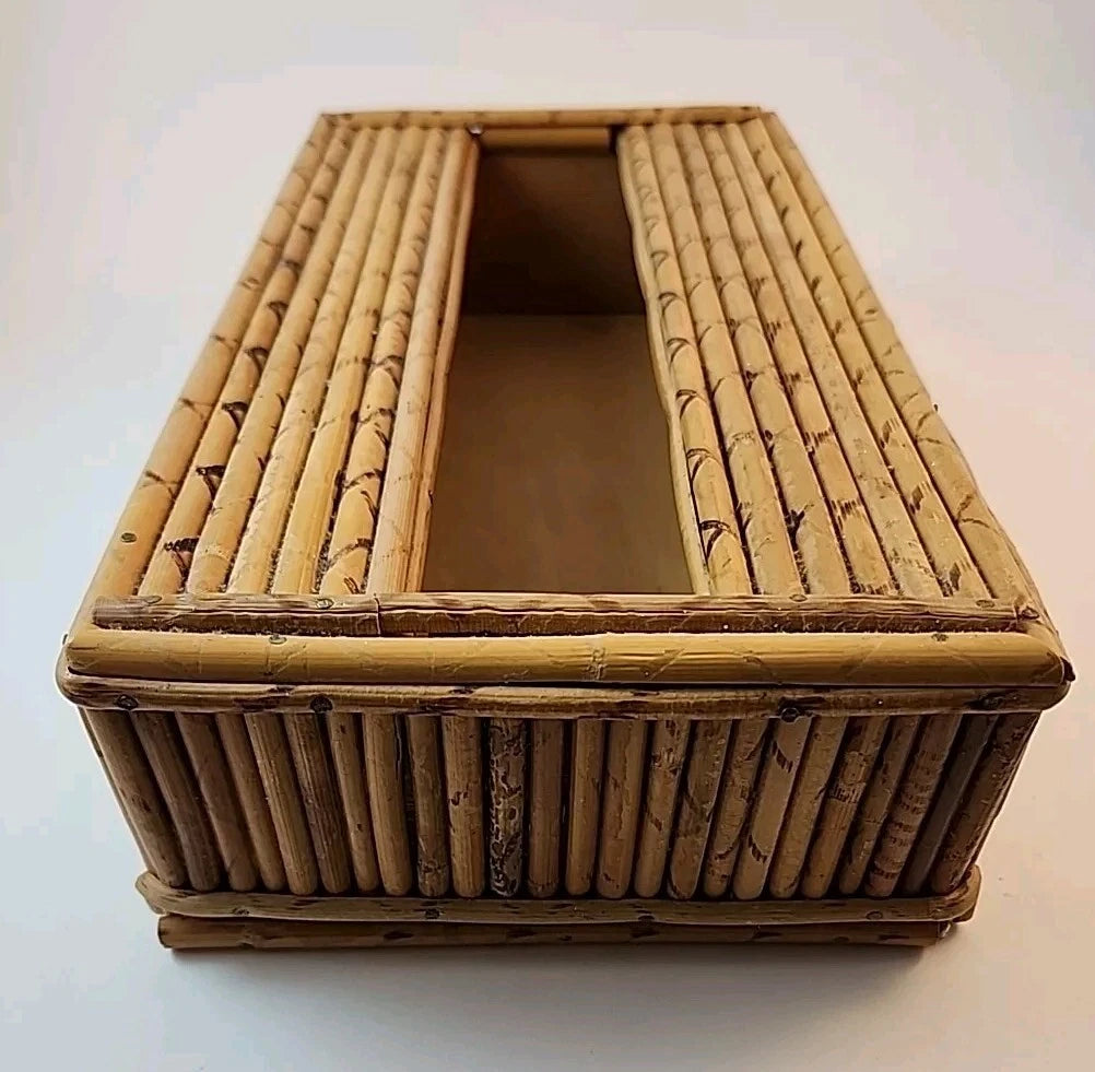 Boho Burnt Bamboo Rectangle Tissue Box Cover With Slid Out Bottom Tiki Bar | eBay