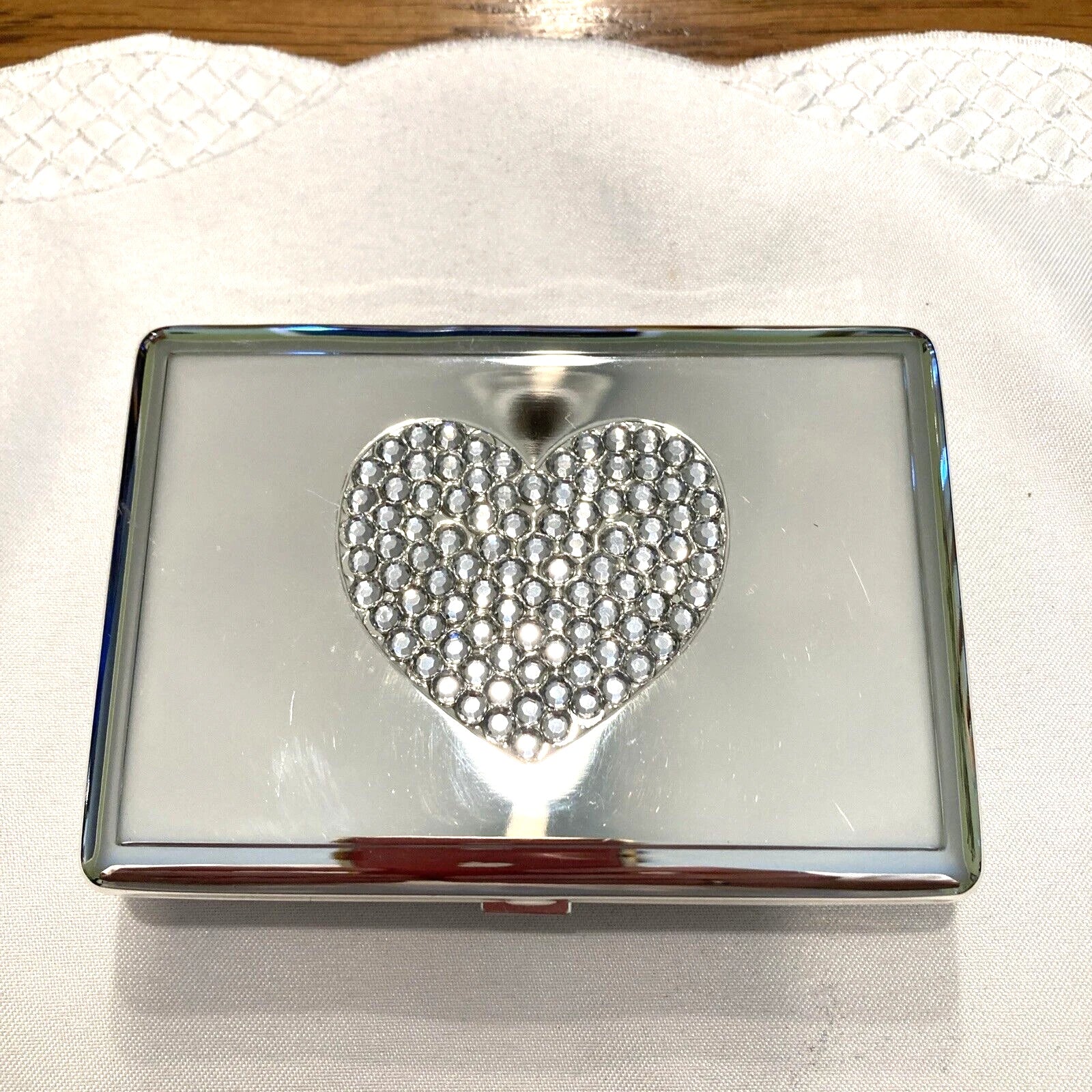 SILVER TONE RHINESTONE HEART COMPACT TISSUE BOX ~NICE~ | eBay