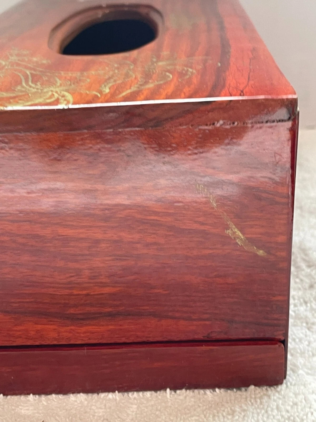 VINTAGE ASIAN WOODEN HAND CARVED TISSUE BOX COVER W/ INLAY DESIGN & SLIDING TRAY | eBay