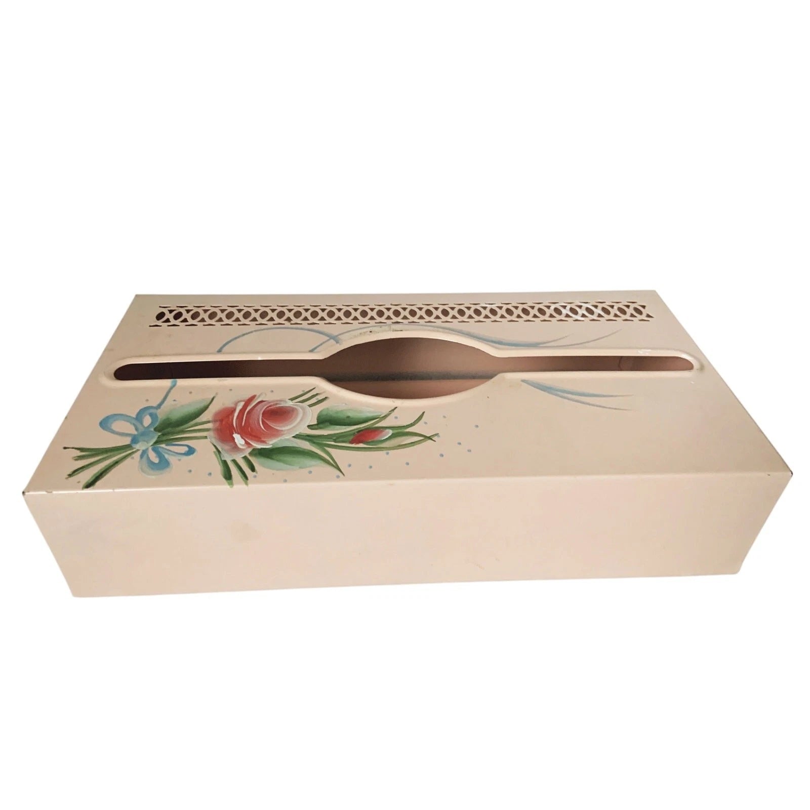 MCM Pink Tissue Box Holder Cover Hand Painted Tole Ware Metal Vanity Bath Vtg | eBay