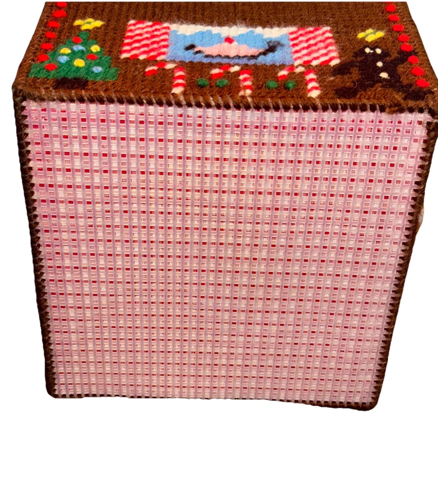 Handmade Plastic Canvas Needlepoint Christmas Tissue Box Holder Gingham Holiday | eBay