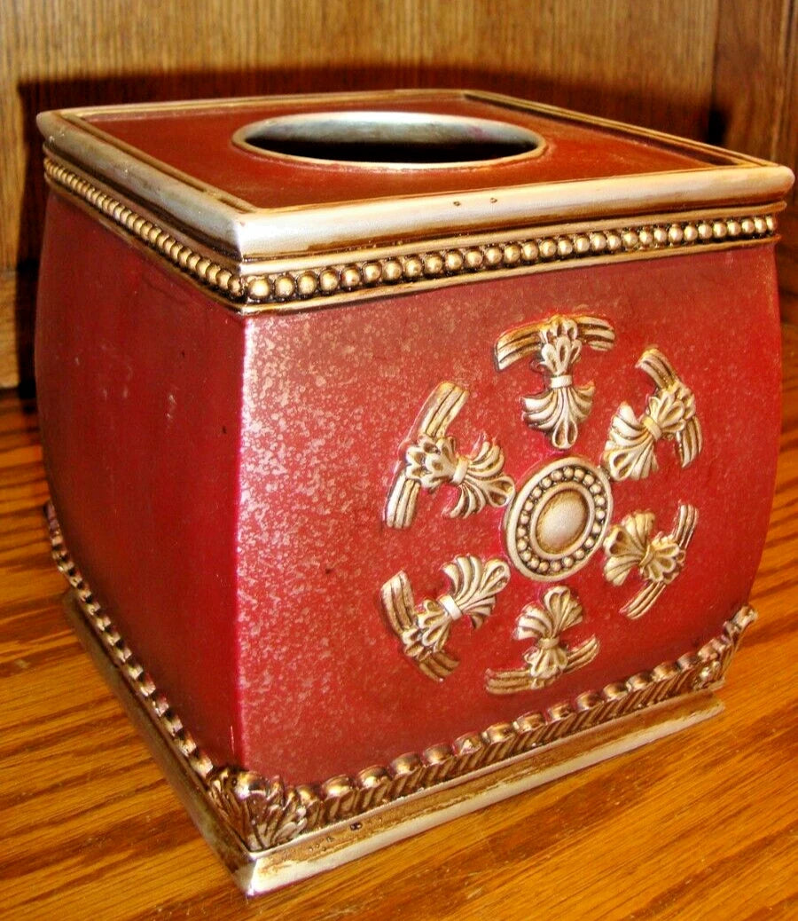 Tissue Box Cover Holder Ceramic Square Burgundy+ Resin Gold & Silver Accents S12 | eBay