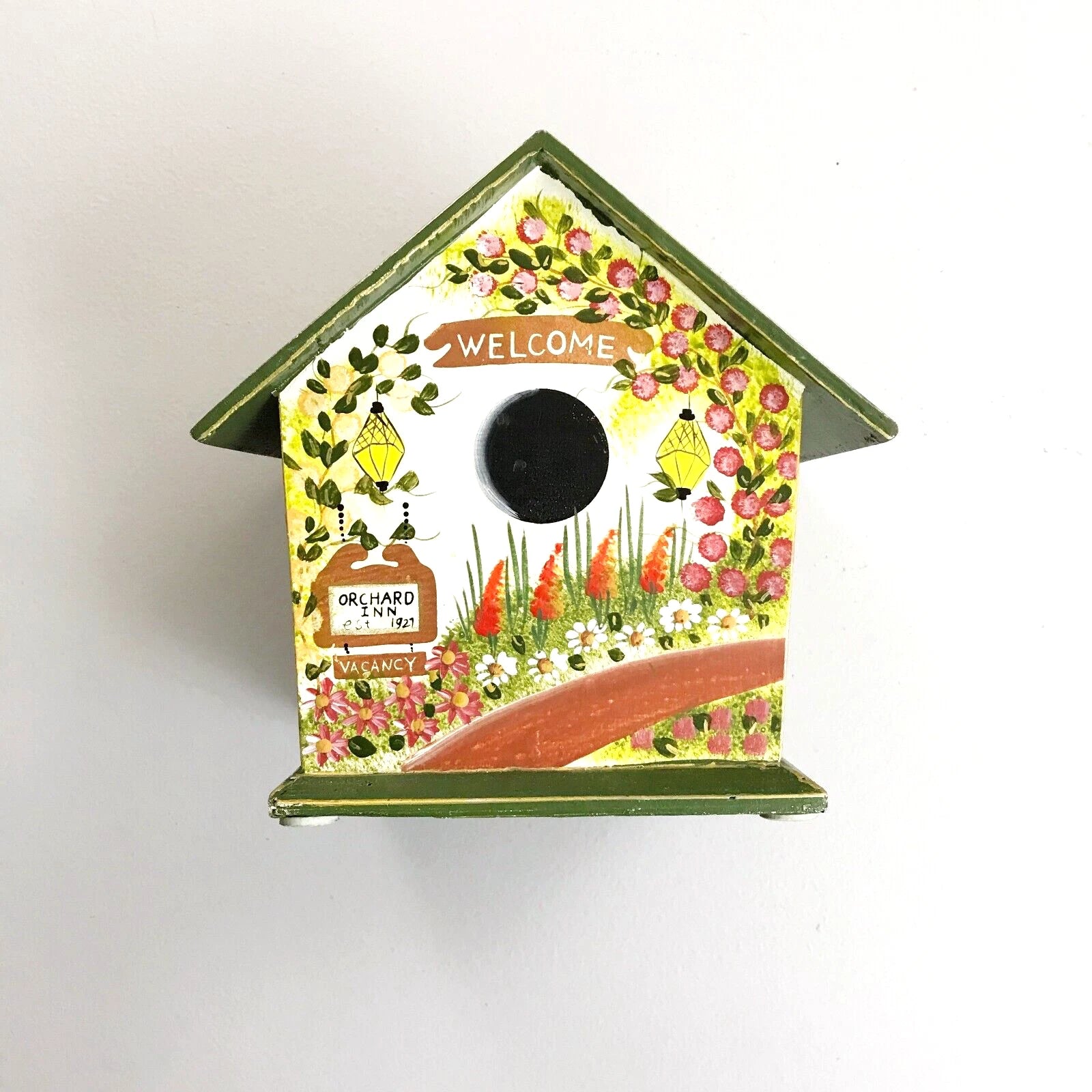 VINTAGE Cozy Cottagecore Tissue Box Hand Painted Orchard Path Field Of Flowers | eBay