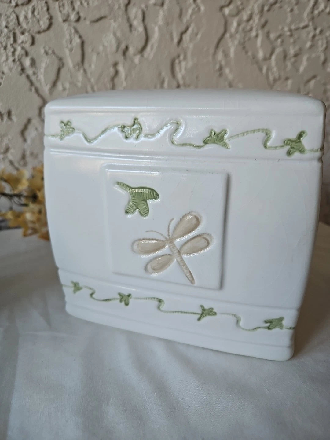 Dragonfly Square Ceramic Tissue Box Cover White Green Purple | eBay