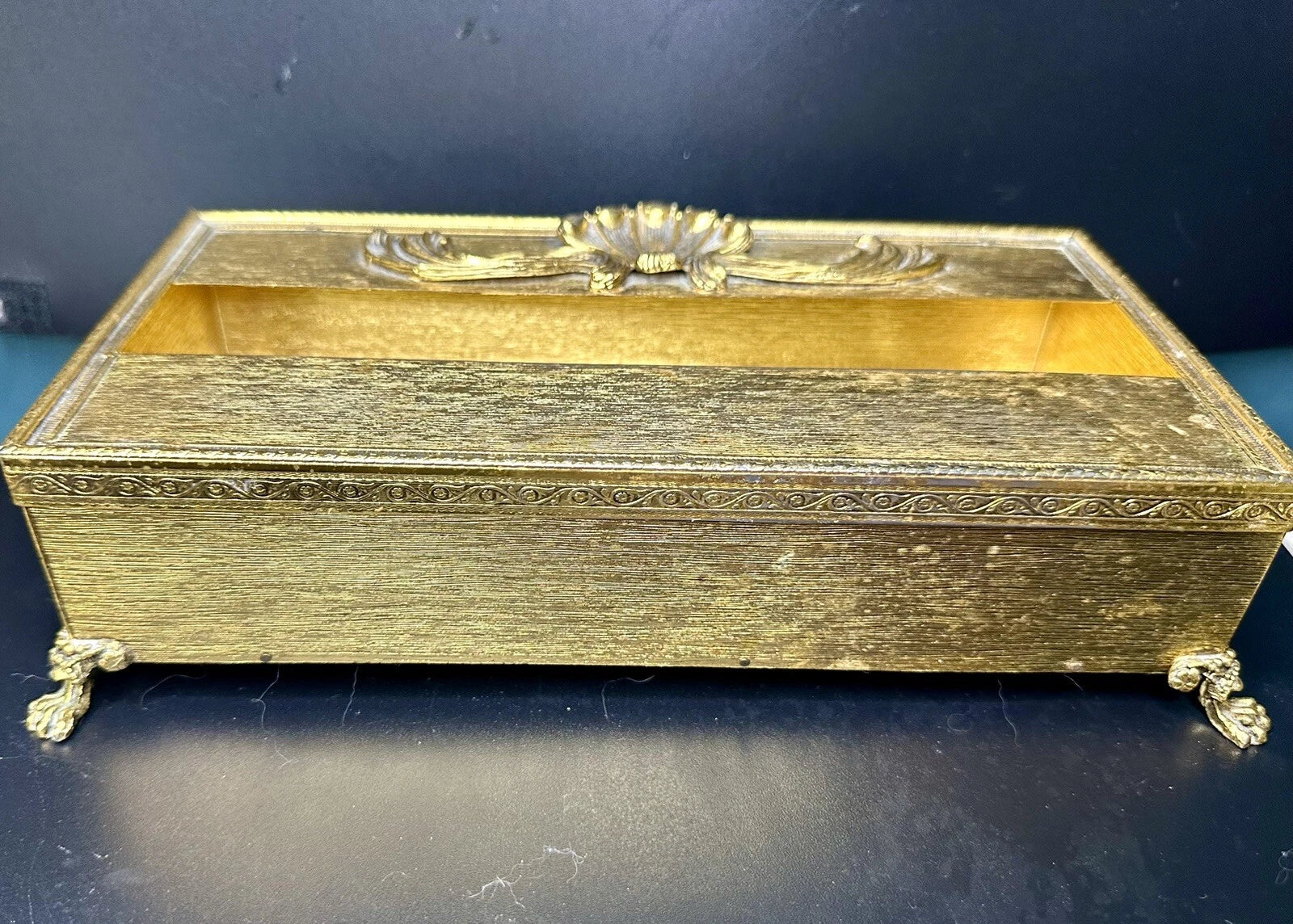 Vintage Vanity Tissue Box Holder Shell Ornate Hollywood Regency Gold Footed | eBay