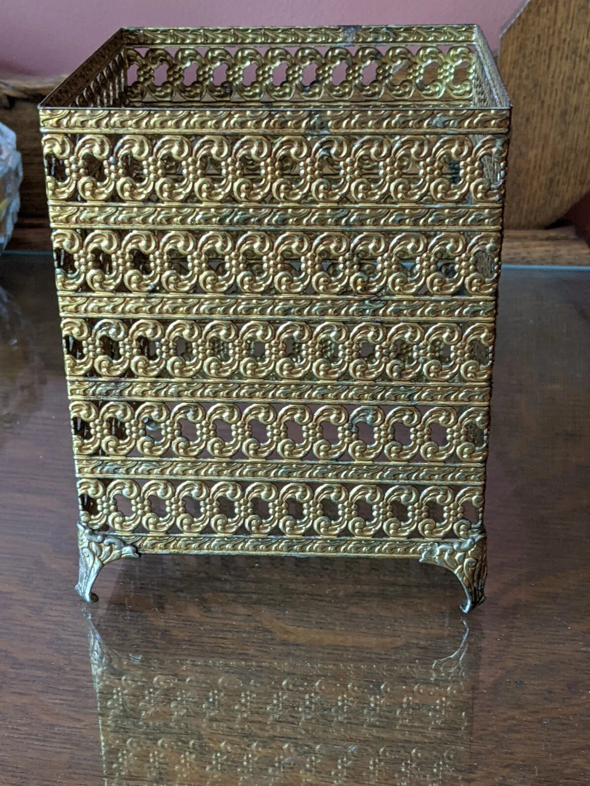 Hollywood Regency Gold Tone Filigree Tissue Box Holder With Floral Pattern VTG | eBay