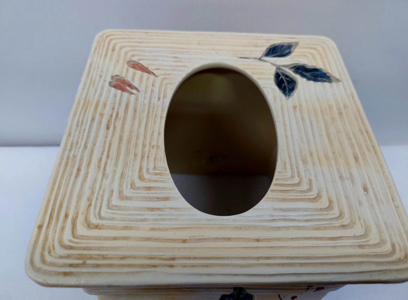 Tissue Box Cover Ceramic Floral Hand Painted Gazebo Carved Design by Covington | eBay