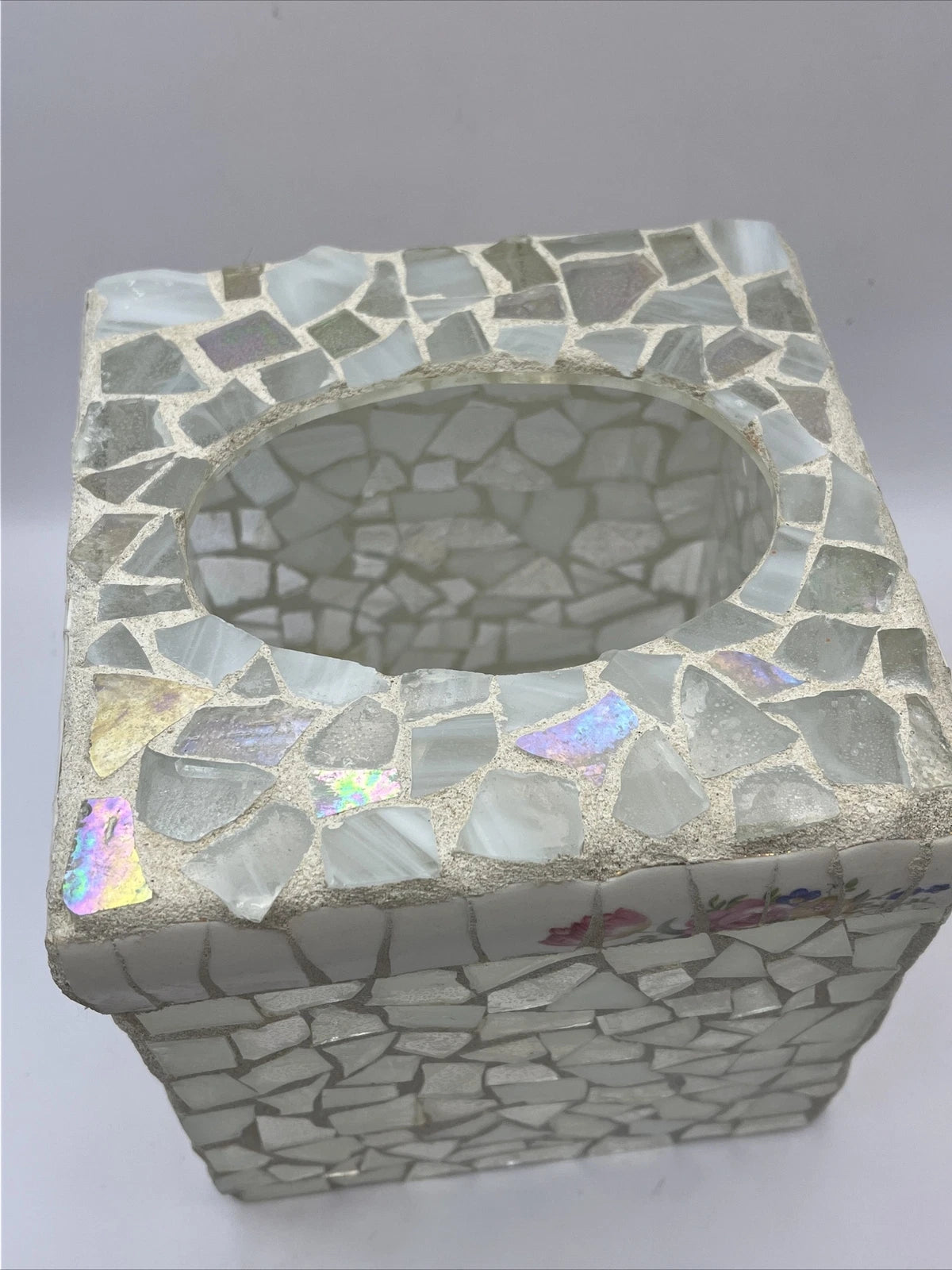 Mosaic Clear Glass Square Tissue Box Cover Roses | eBay