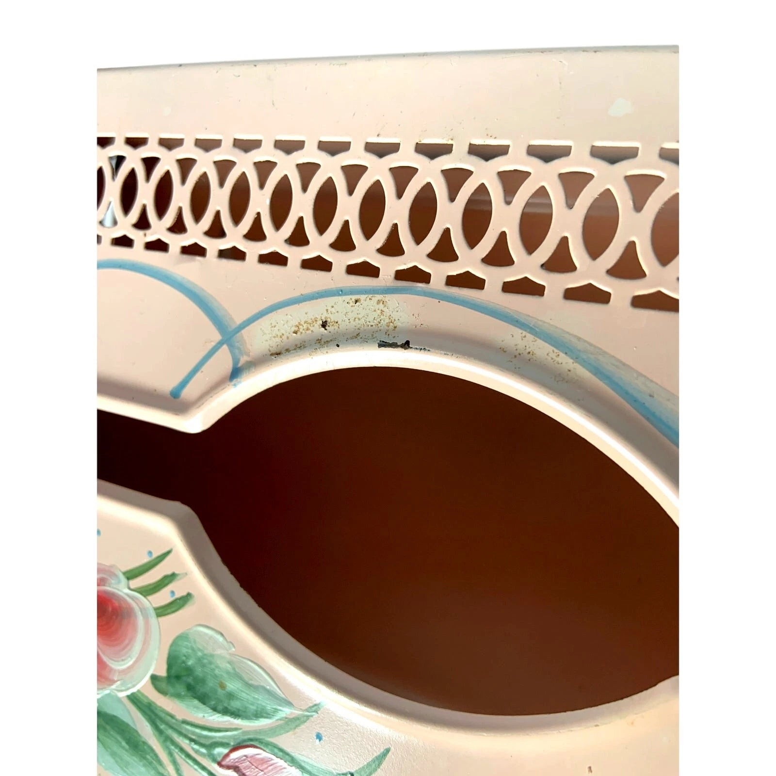 MCM Pink Tissue Box Holder Cover Hand Painted Tole Ware Metal Vanity Bath Vtg | eBay