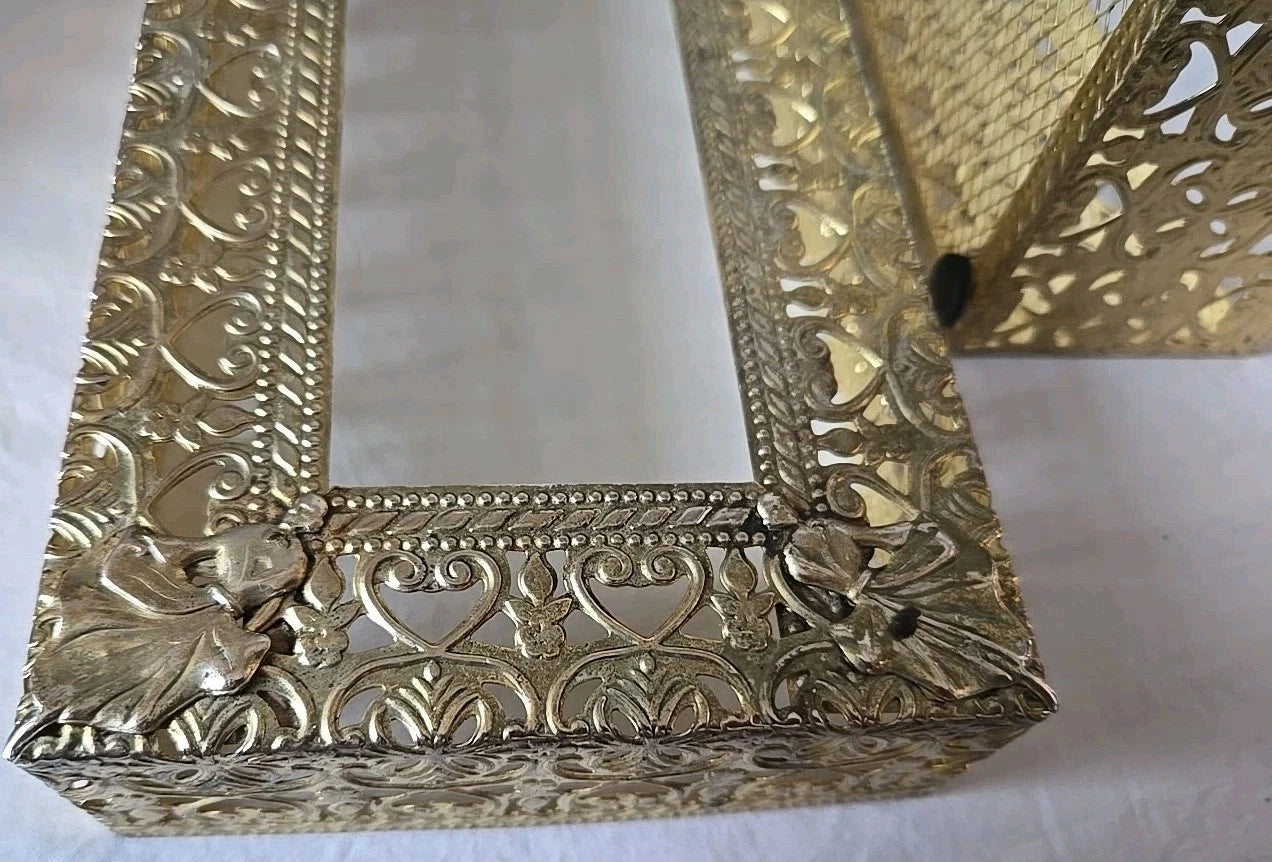 Vintage Hollywood Regency Brass Tissue Box Cover Ornate Filigree Mesh Lid Vanity | eBay