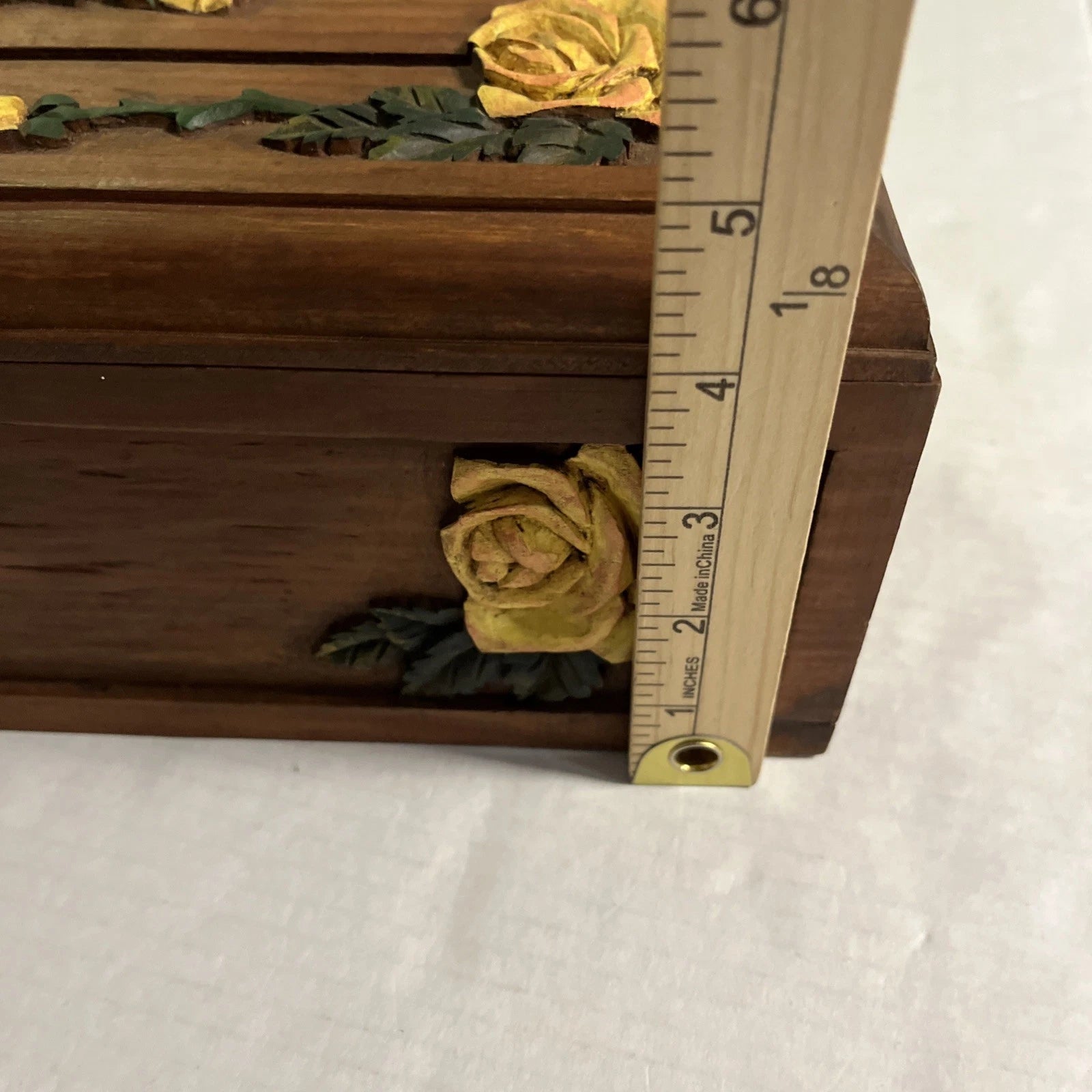 Vintage Hand Carved Wooden Tissue Box Holder Box Yellow Floral Boho Hippie | eBay