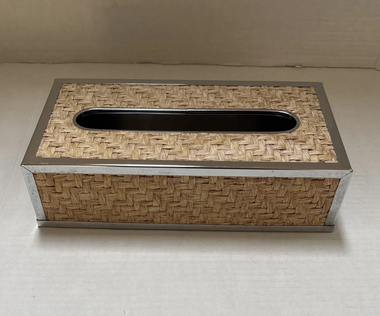 Vintage Wicker Rattan Chrome Tissue Box Cover Wall Holder - Tropical Coastal | eBay