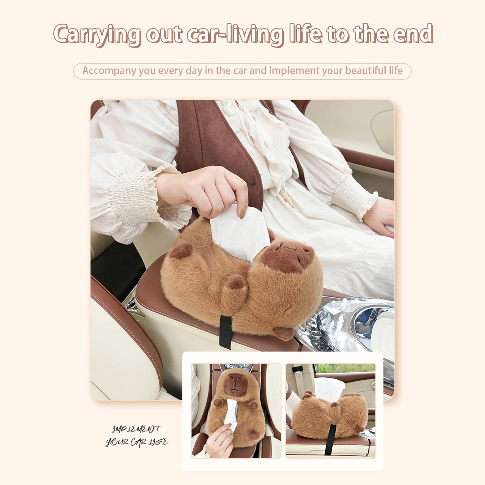 Plush Tissue Box for Car Zippered Cartoon Capybara Tissue Box for Automobile | eBay
