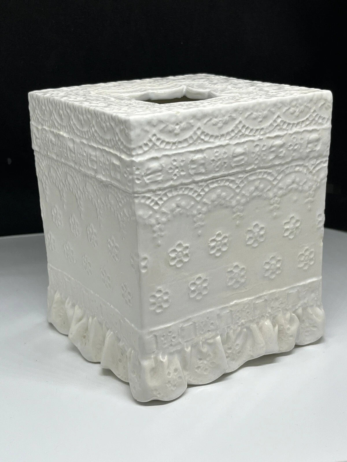 Tissue Box Cover Holder Porcelain Lace Ruffled Trim Grandmillennial White | eBay