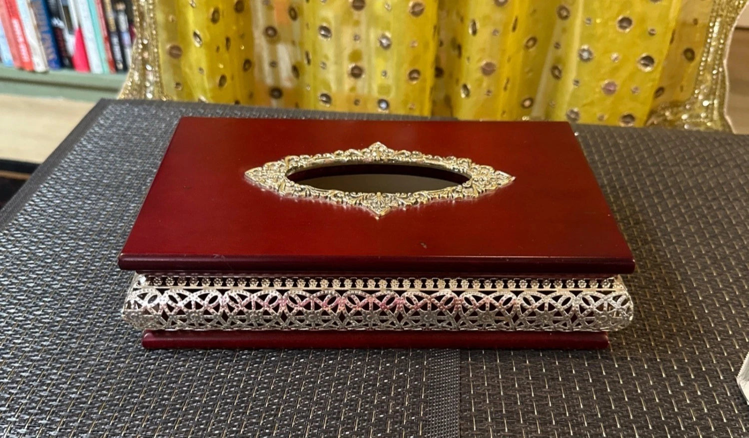 Vintage-Inspired Wooden Tissue Box With Ornate Silver Detailing & Oval Opening | eBay