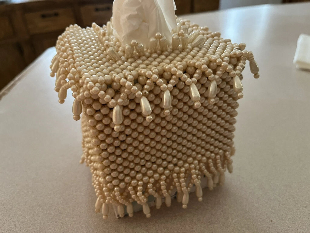 Tissue Box Cover Glam Decor Square Kleenex Holder with Beaded Pearls | eBay