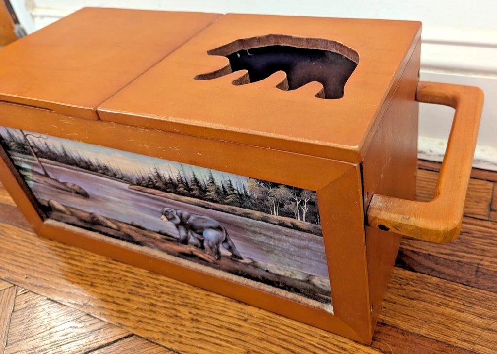 VTG Wooden Tissue Box Bear Forest Scene Rustic Cabin Decor | eBay