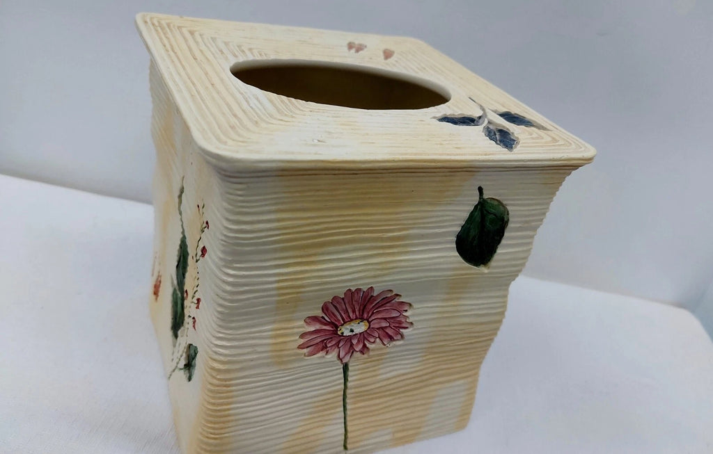 Tissue Box Cover Ceramic Floral Hand Painted Gazebo Carved Design by Covington | eBay