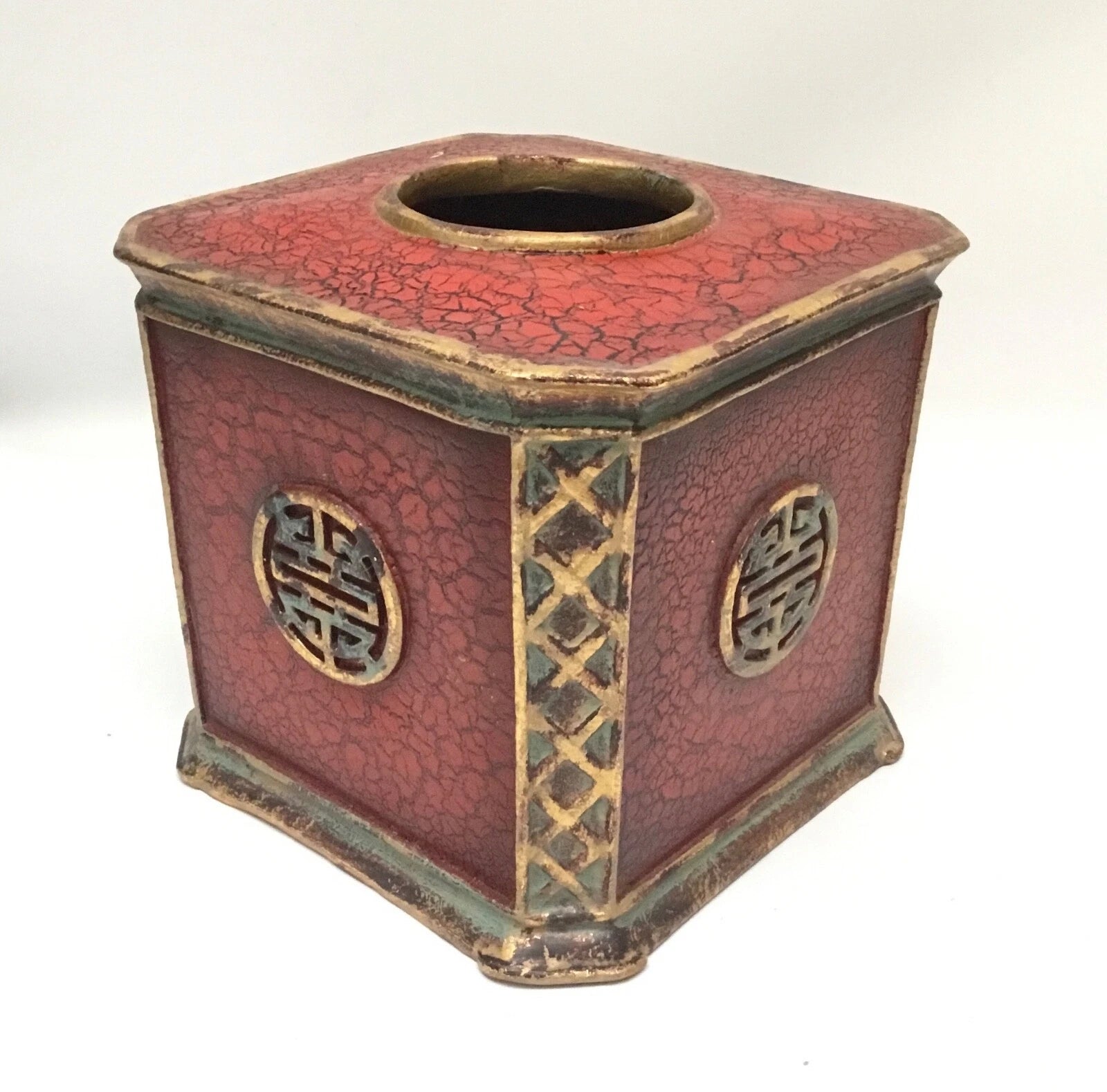 Chinese Character Red Gold Crackle Cinnabar Tissue Box Cover | eBay
