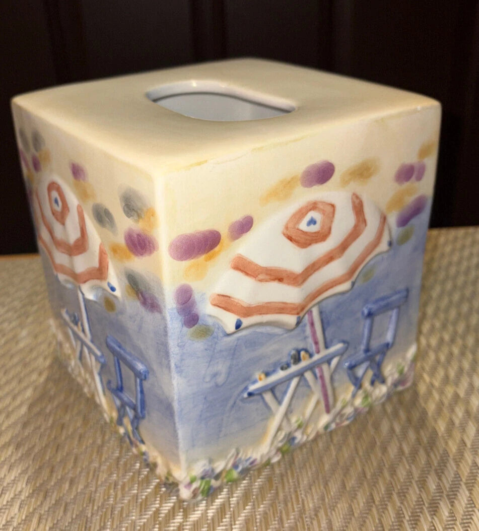 Bacova Ceramic Tissue Box Cover Cube - Seaside Beach Umbrella Chair Table Theme | eBay
